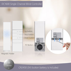 Replacement Remote control 1 channel #DC1600 for Electric Roller Blinds and Shades.