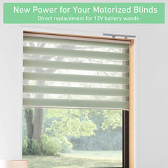 12V Lithium Ion Rechargeable Pack Wand - Power and Charge Blinds, Shades Curtains - 2600mAh, Output 5V 1A,  Easy to Install - Includes Wall Mounting Clips,Type-C Cable