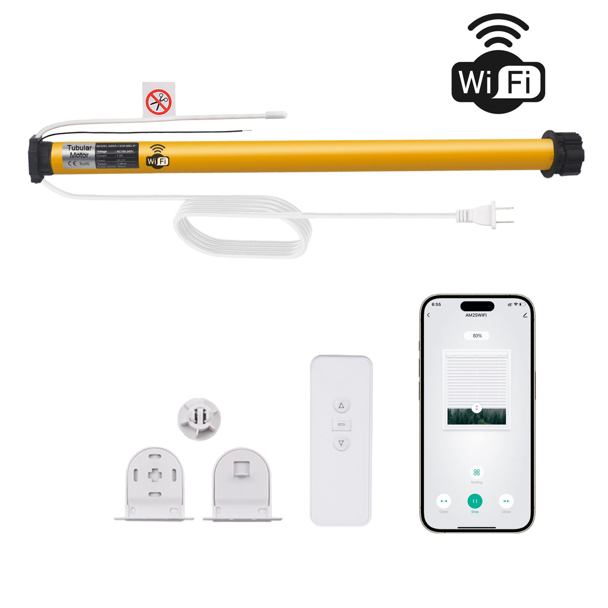 AM25 WiFi Smart Blinds Motor for 1.5"(38mm)/ 1.75"(43mm) Shade tube for Alexa,Googlehome