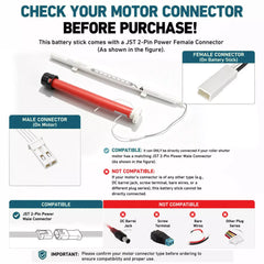 Replacement Battery Wand for Motorized Shades, 8 AA Battery Pack with JST 2-Pin Connector, External Battery Tube for Roller, Roman & Cellular Blinds