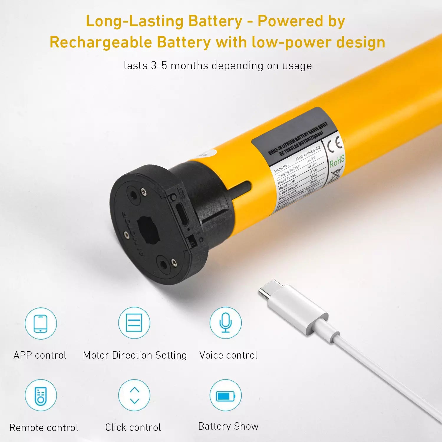 Electric Retractable Patio Screens Motor，AM35 Zigbee Screens Motor，Rechargeable, High Horsepower, Solar-Powered Patio Screens Motor