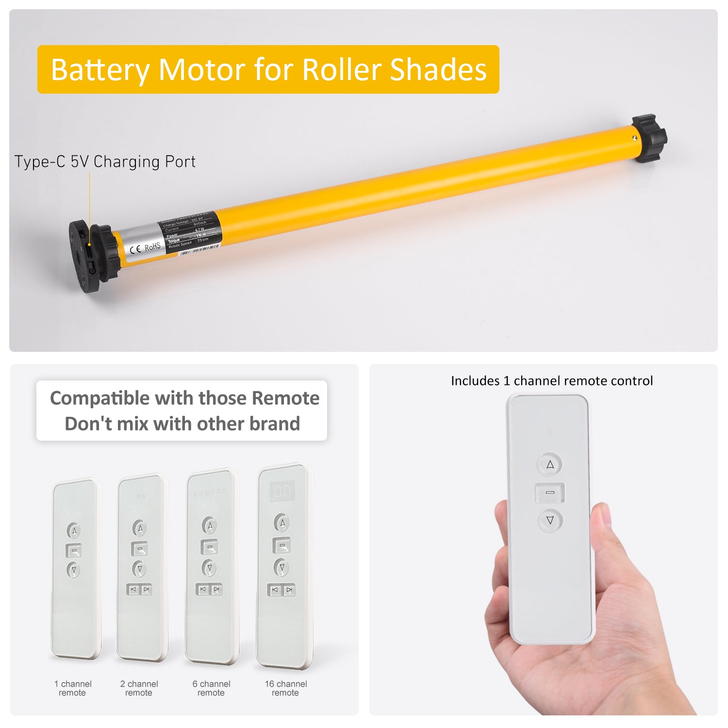 Motor para persianas AM25-ES-E: Kit de motor con batería recargable de 8,4 V
