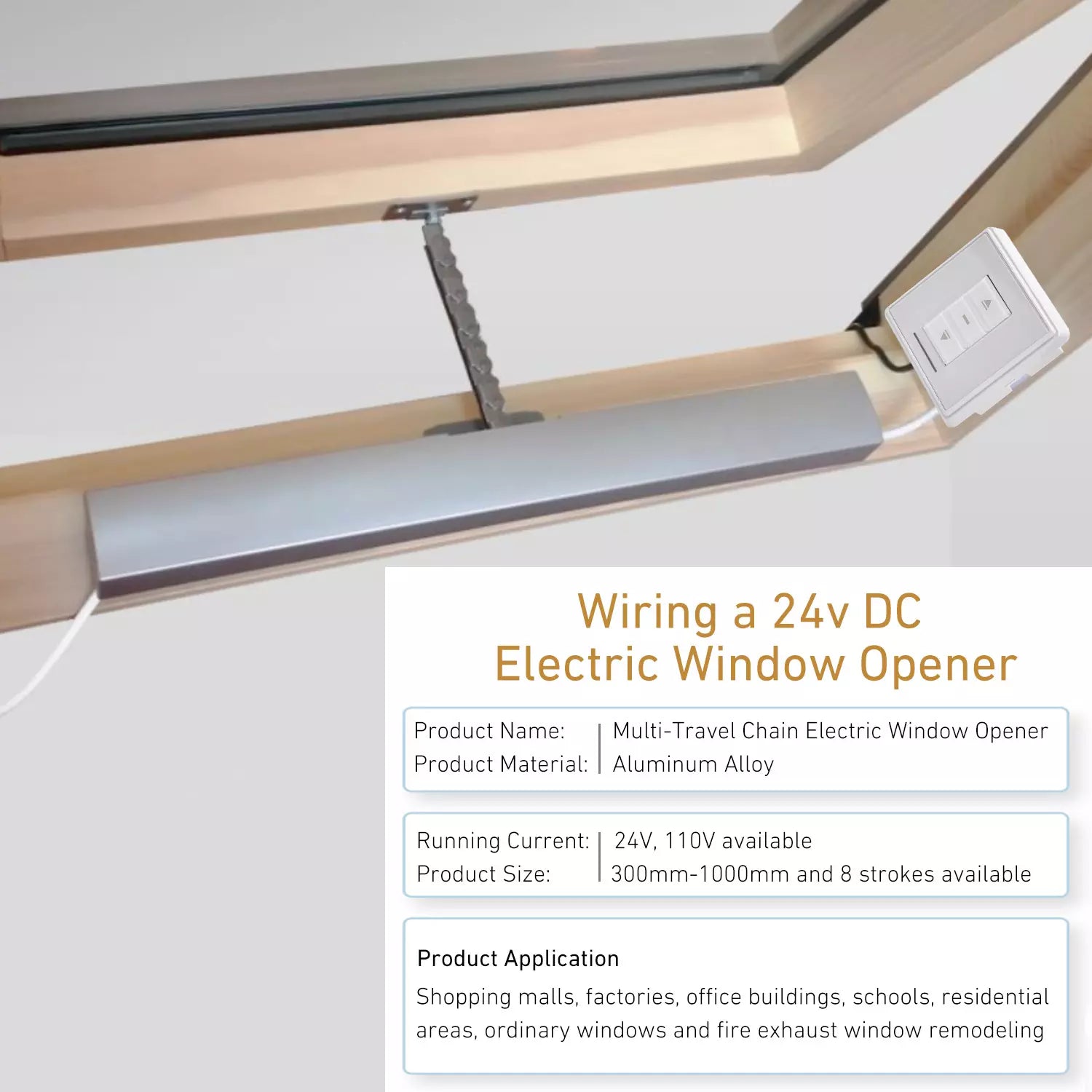 MFAST300H0B00 500N Linear Drive Motor For Domes & Skylights - 230V, 300mm Stroke, IP55 (Made In Italy)