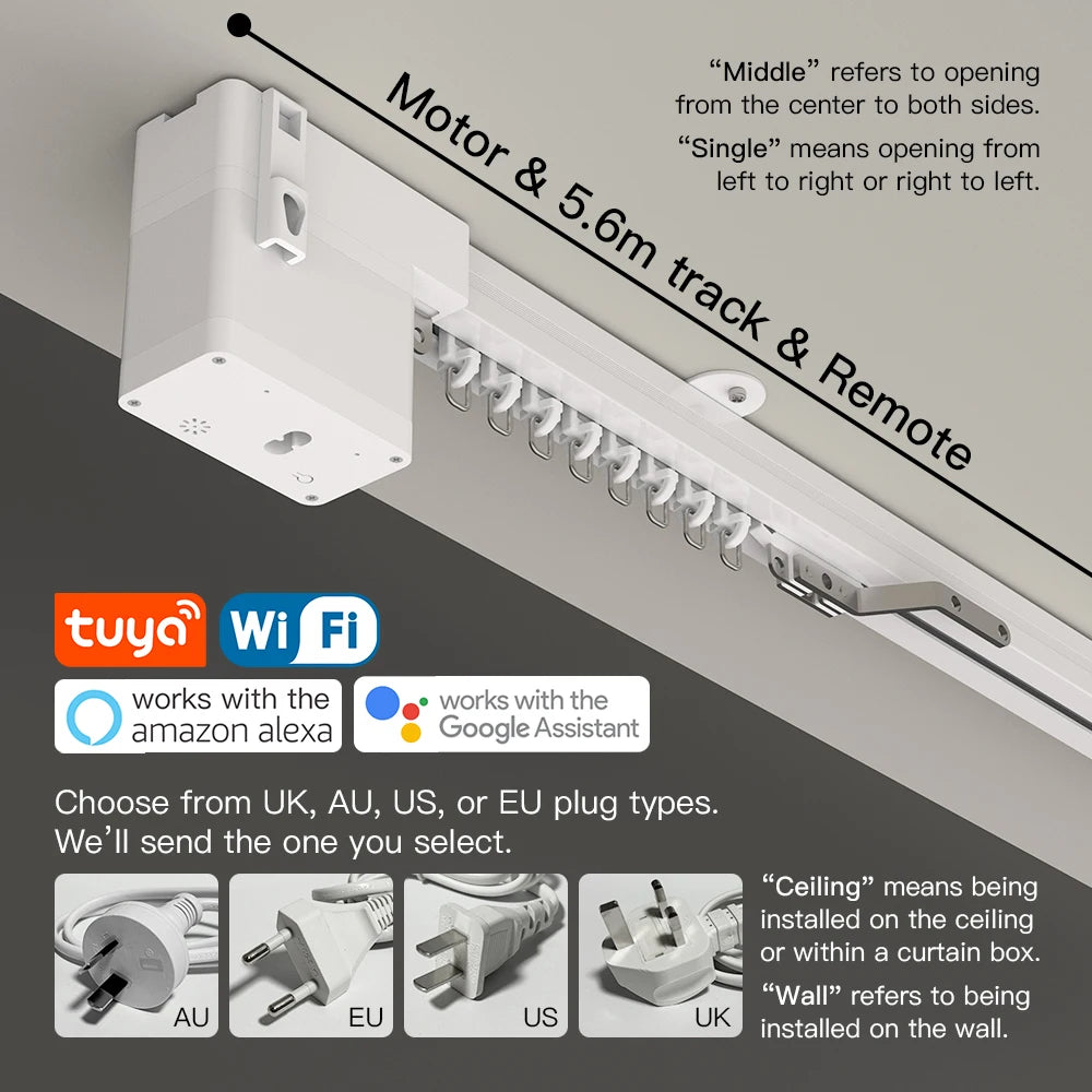 Matter over Wi-Fi Motor de cortina inteligente Riel de panel único Riel eléctrico para casa inteligente Funciona con Alexa Asistente de Google Apple Homekit SmartThings