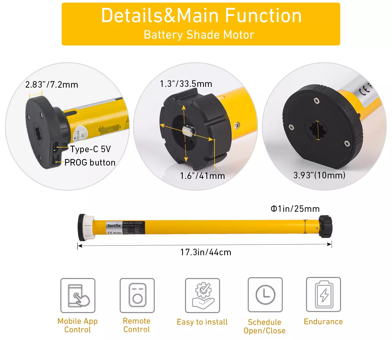 Motor para persianas AM25-ES-E: Kit de motor con batería recargable de 8,4 V